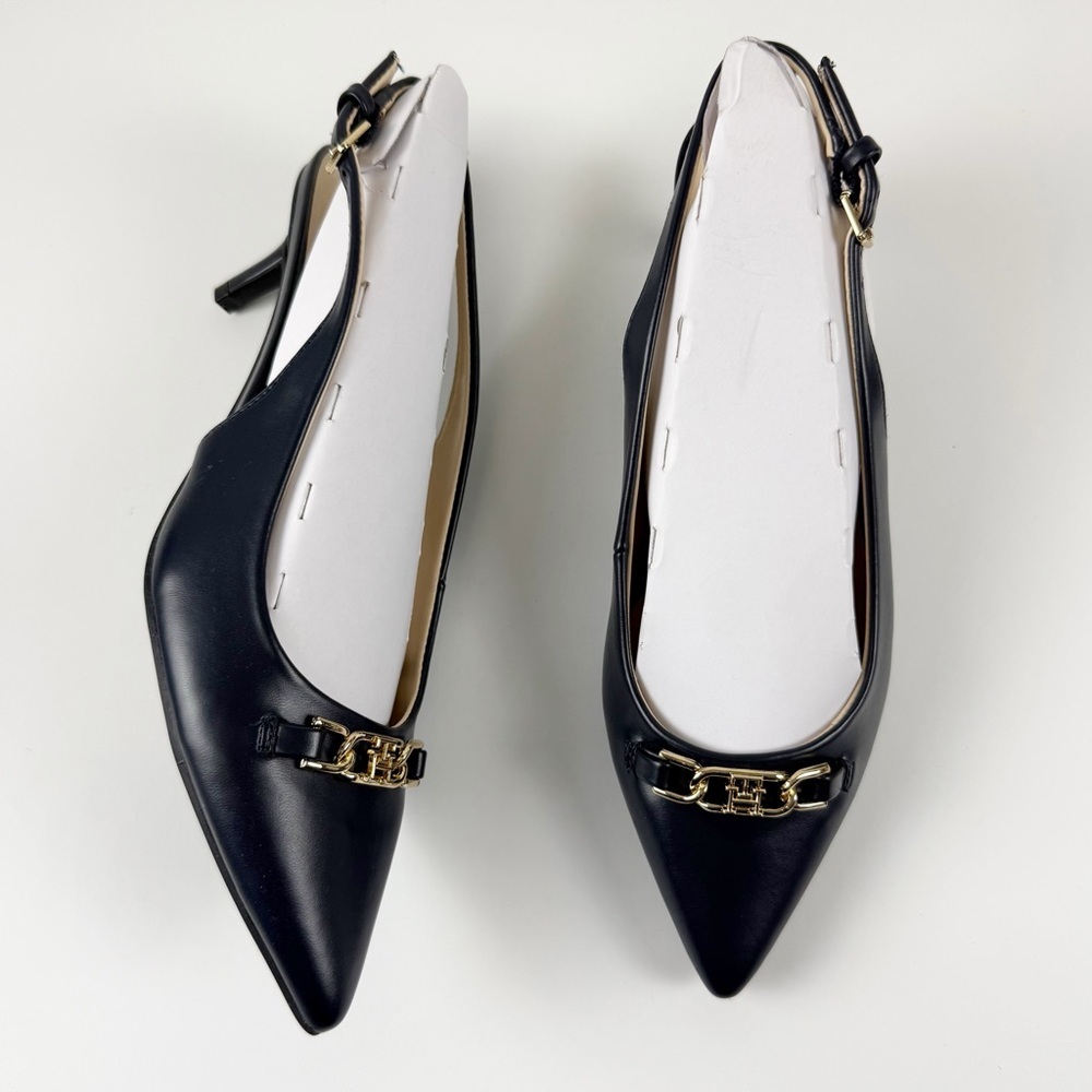 Tommy Hilfiger Tienna Slingback Pointed Toe Pumps Womens 8M Dark Blue Buckle NEW
